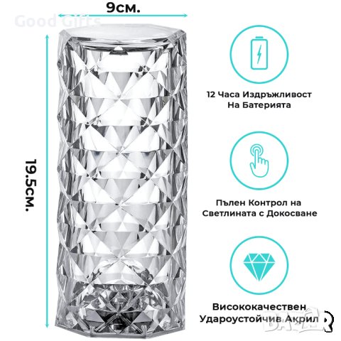 LED ОГЛЕДАЛНА КРИСТАЛНА ЛАМПА NEONSPACE, 16 ЦВЯТА, снимка 3 - Лед осветление - 42454352