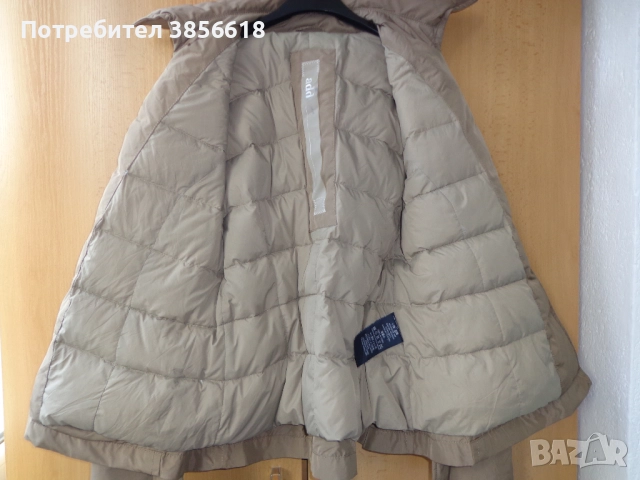 Италианско вталено бежово пухено яке с колан, снимка 7 - Якета - 51469003