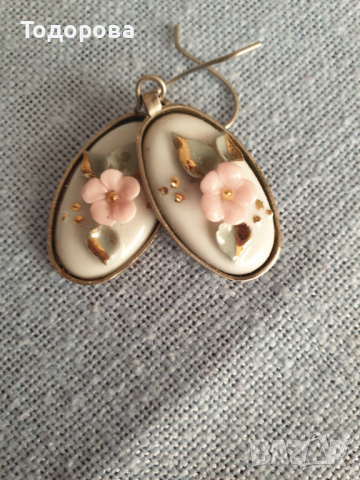 Стилни порцеланови обици, снимка 4 - Обеци - 44586675