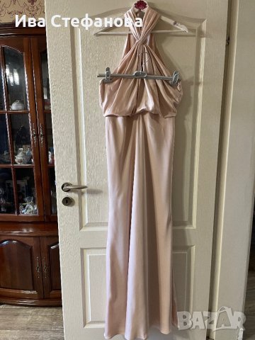 бална абитуриентска рокля парти елегантна рокля тип русалка сатен бежова натурален цвят ASOS, снимка 2 - Рокли - 44492983
