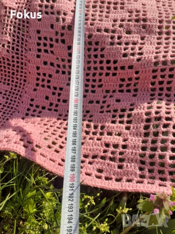 Стара голяма розова покривка плетена на една кука, снимка 7 - Антикварни и старинни предмети - 53280109