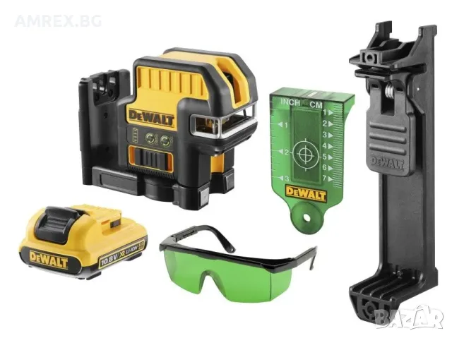 5-точков кръстосан лазерен нивелир DeWALT DCE0825D1G – зелен лъч, 30 м, 12 V XR, 2.0 Ah + TSTAK