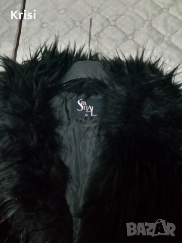 Дамско пухено яке с яка с косъм, снимка 2 - Якета - 52518364