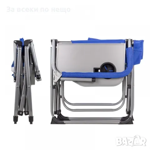 Сгъваем син стол за къмпинг с метална конструкция и поставка за чаша 46 x 50 x 93 см Forsage, снимка 3 - Други инструменти - 50327261