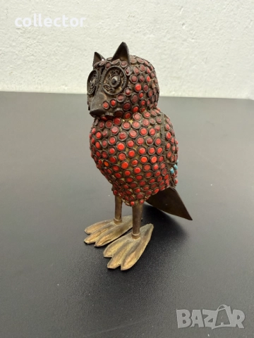 Винтидж месингов бухал / птица с корали. №7724, снимка 6 - Антикварни и старинни предмети - 52789556