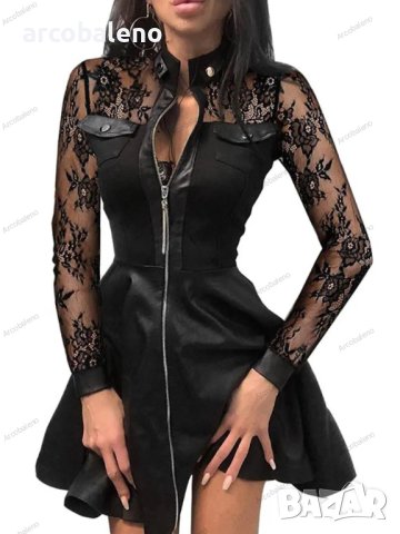 Дамска рокля с дълъг ръкав и V-образно деколте с цип и джоб, 3модела, снимка 5 - Рокли - 42318593