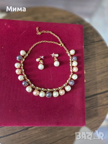 Комплект колие и обеци с изкуствена перла, снимка 3 - Колиета, медальони, синджири - 54010306