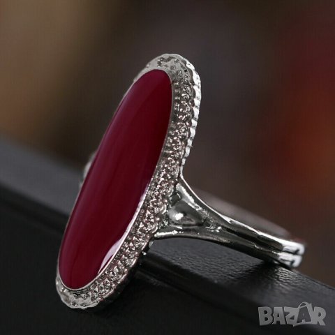 Пръстен с червен тюркоаз, посребрен
