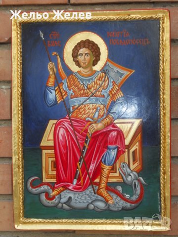 православна икона “Св. Георги на трон“, снимка 1 - Икони - 39954234