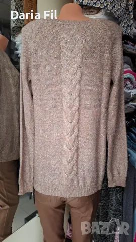 Рокля от бежово-златисто меланжирано плетиво, снимка 4 - Рокли - 48747981