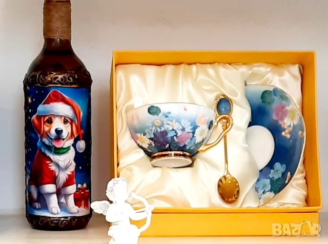 NEW Бутикови чаши за чай и кафе със златна лъжичка, снимка 2 - Чаши - 47661322