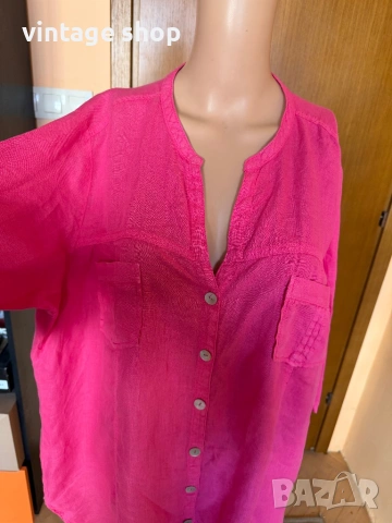 Ленена туника цвят циклама, размер L/XL, снимка 2 - Туники - 54100209