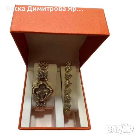 Комплект часовник + гривна – Луксозен стил с камъни, снимка 5 - Бижутерийни комплекти - 50886582