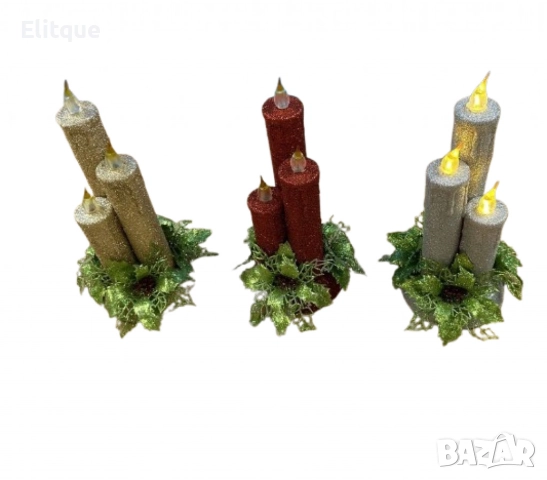 Коледна магия с три бляскави LED свещи, снимка 5 - Други стоки за дома - 52820180