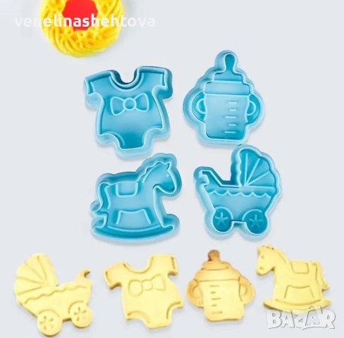 Бебе бебешка количка боди шише конче резци резец с бутало фондан бисквитки декорация , снимка 2 - Форми - 52873928