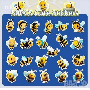 50 бр Пчели Пчелички Пчела самозалепващи лепенки стикери за украса декор ръчна изработка, снимка 3 - Други - 42359471