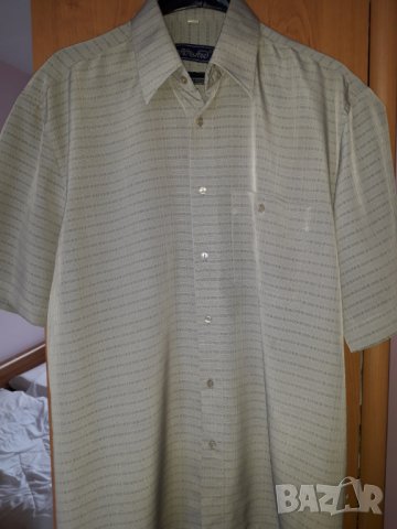 Мъжка риза с къс ръкав сивобежова голям размер