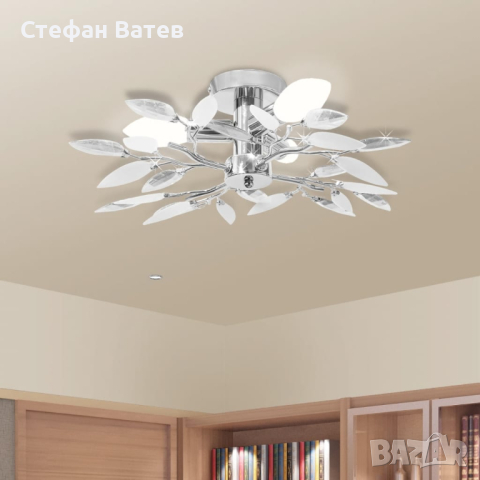 Лампа за таван бели и прозрачни листа от акрилен кристал, 3 крушки Е14, снимка 3 - Лампи за таван - 44677411