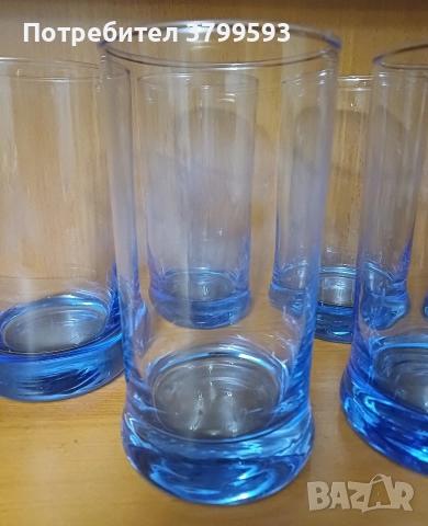 6 големи водни чаши синьо стъкло, снимка 2 - Чаши - 52645792