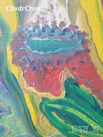 Anita Nilson 61х51см наивизъм/шведска абстрактна картина масло върху платно/женски портрет, снимка 5 - Картини - 50336646