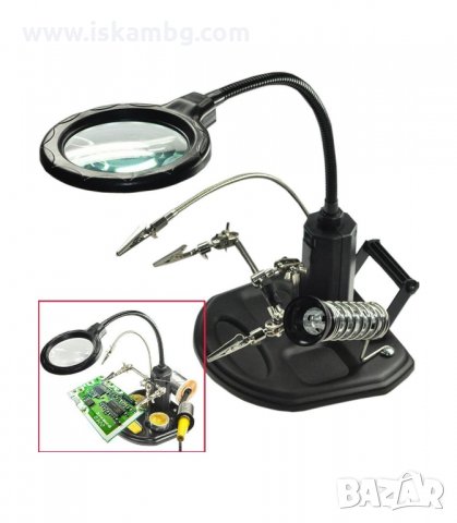 ТРЕТА РЪКА СЪС СТОЙКА ЗА ПОЯЛНИК, ЩИПКИ И ЛУПА 65ММ - код  802, снимка 18 - Поялници и запояване - 33947115