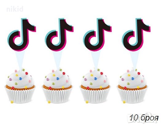 Tik Tok Тик Ток 10 бр къси топери украса за мъфини кексчета декорация парти
