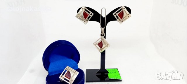 Сребърен комплект пръстен обеци и висулка-32,55гр/925