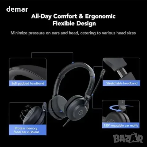 Кабелни слушалки NUROUM HP21 с два микрофона, USB-A/USB-C и заглушаване, снимка 4 - Слушалки и портативни колонки - 56228573