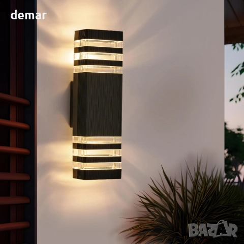 CELAVY Външна стенна лампа, IP65 LED лампа за веранда/входна врата, 2хGU10 крушки, черна