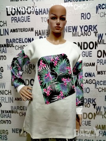 Бяла блуза с апликацкя, снимка 2 - Блузи с дълъг ръкав и пуловери - 26985632