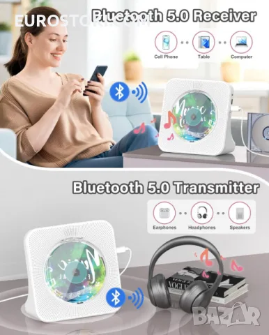 CD плейър Greadio KC-806, Bluetooth 5.0, мултифункционален CD плейър с високоговорители, FM радио, снимка 3 - MP3 и MP4 плеъри - 56134329