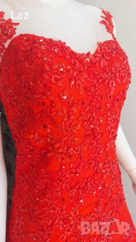 луксозна бална официална червена рокля с дантела русалка, снимка 9 - Рокли - 30404322