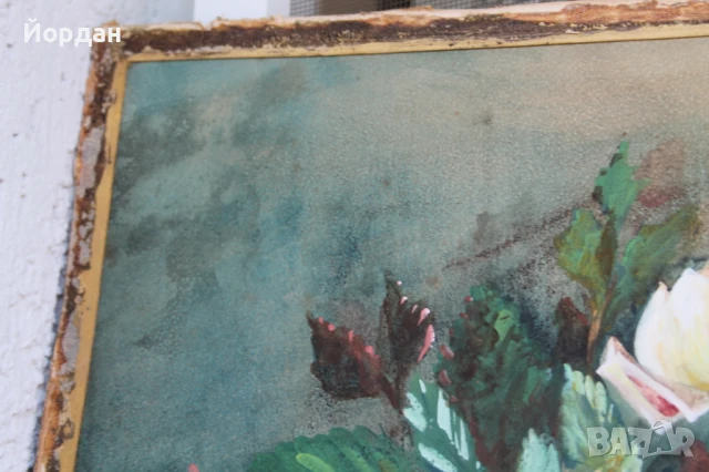 Стар акварел на дебел картон, снимка 7 - Други ценни предмети - 50917942