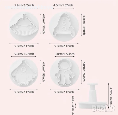 4 броя ракета астронавт пластмасови резци  резец фондан декорация торта мъфини тесто бисквитки , снимка 4 - Форми - 52952298