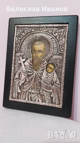 Гръцка сребърна икона на Св.Стилиян. Перфектно състояние. Проба сребро 950. Със сертификат на гърба., снимка 2 - Икони - 47736016