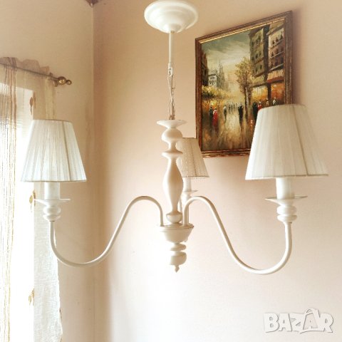 Шаби шик полилей 3ка свещ-бял мат-винтидж лампа,класическо осветление, снимка 17 - Полилеи - 22328478