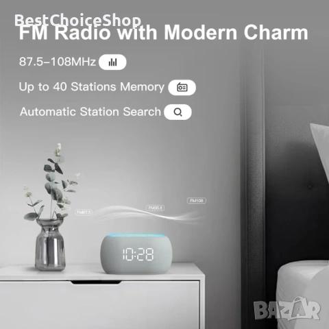 Цифров часовник с радио и Bluetooth говорител – 10W, 7-цвят нощна светлина, снимка 3 - Друга електроника - 53067846
