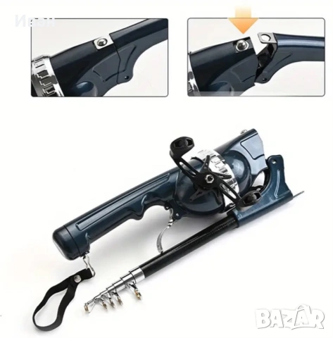 Комплект Мини Сгъваема Въдица с Двойна Дръжка, снимка 2 - Други спортове - 53066011