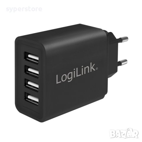 Адаптер USB Charger 4x, 4.8A, black, Logilink SS300958