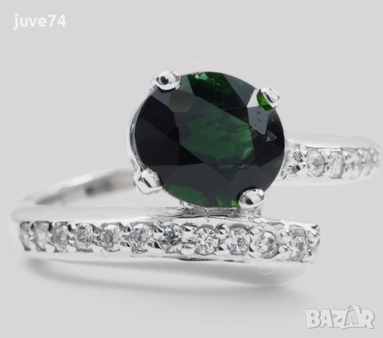 СРЕБЪРЕН ПРЪСТЕН  С ЦАВОРИТ (ЗЕЛЕН ГРАНАТ)-ТАНЗАНИЯ