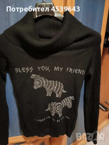 Дамски пуловер с поло яка със слончета, снимка 2 - Блузи с дълъг ръкав и пуловери - 52868072