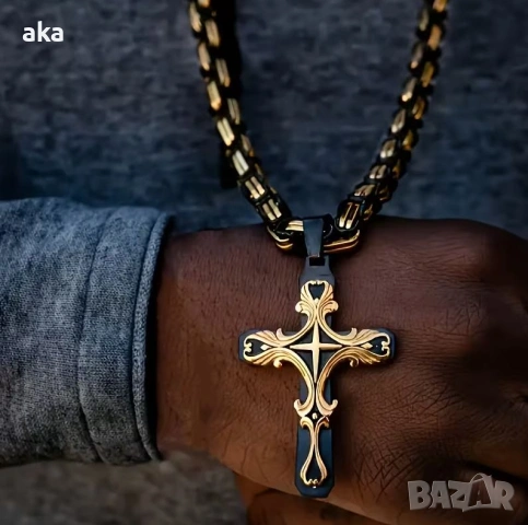 масивно Модно колие ланец с висулка кръст