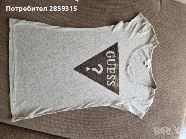 Дамска тениска Guess - размер S, сива с черни пайети, снимка 4 - Тениски - 52155775