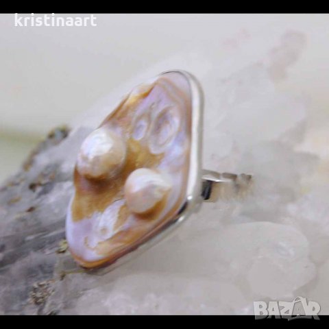 Пръстен с естествен седеф АРТ, снимка 11 - Пръстени - 34919193