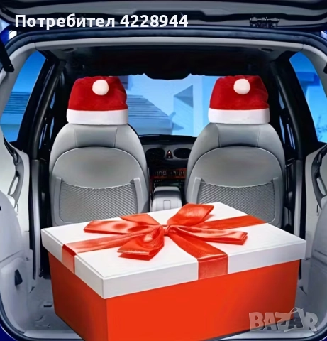 🎄 Коледен комплект за кола – 2 броя калъфи за подглавници тип шапка на Дядо Коледа, снимка 5 - Аксесоари и консумативи - 51997109