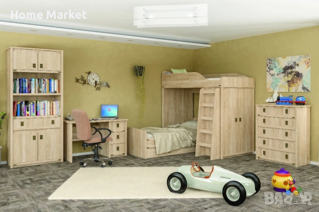 Бюро VALENSIA 3Ш дъб сонома  Метални дръжки. Декоративни метални планки.  Материал - корпус - ЛПДЧ 1, снимка 2 - Бюра - 51620215