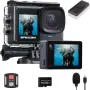 Apexcam Нова X80pro с EIS Двоен екран Спортна камера с 64G карта 4K60FPS 64MP Ultra HD WiFi , снимка 1