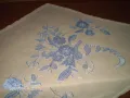 Стара ръчно бродирана покривка на тюл синя бродерия, снимка 7