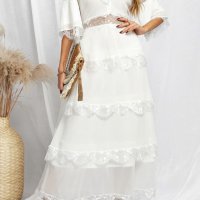 Дълга дамска рокля в бяло с дантела, снимка 6 - Рокли - 42775018