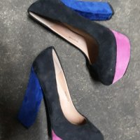 Дамски велурени обувки на ток, снимка 1 - Дамски обувки на ток - 37033952
